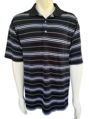 FootJoy Polo Shirt Mens Large Black Blue Stripe Golf Performance FJ